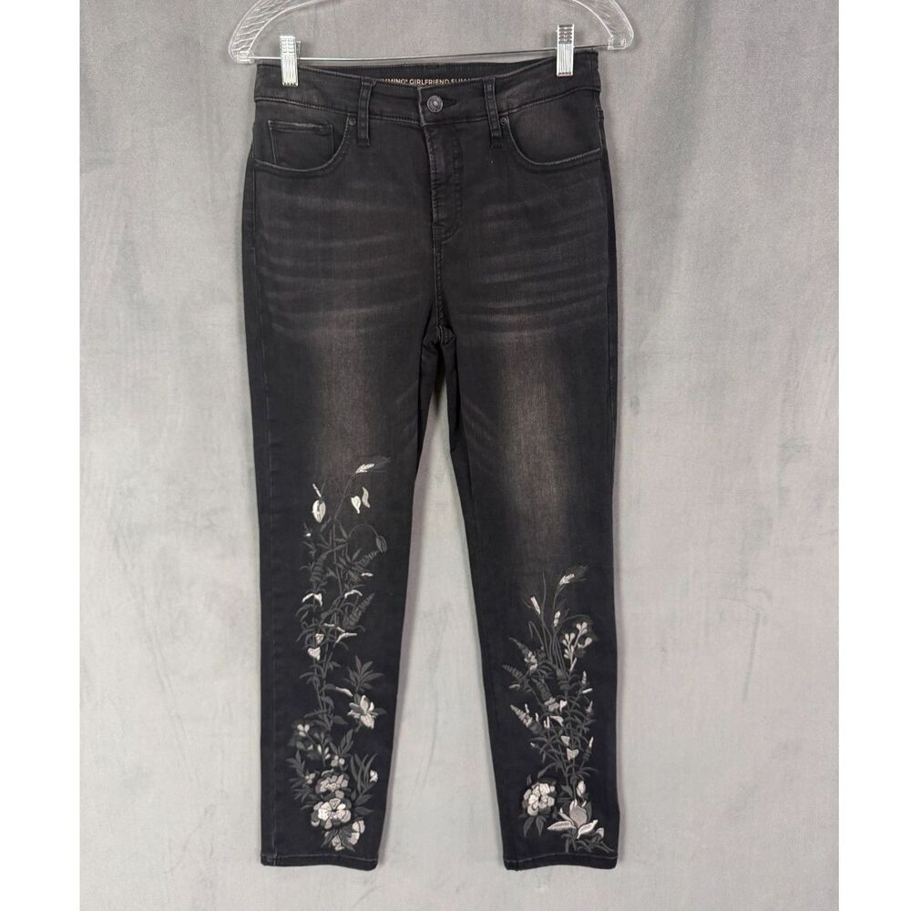 Chico’s So Slimming Girlfriend Slim Leg Ankle Jeans Embroidered Black Size US 2P